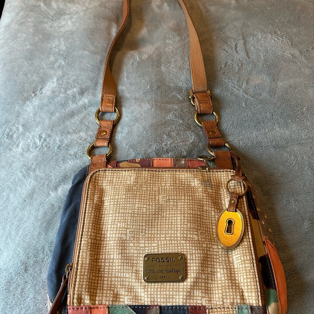 Fossil Multicolor Patchwork Beige Crossbody Bag - image 1